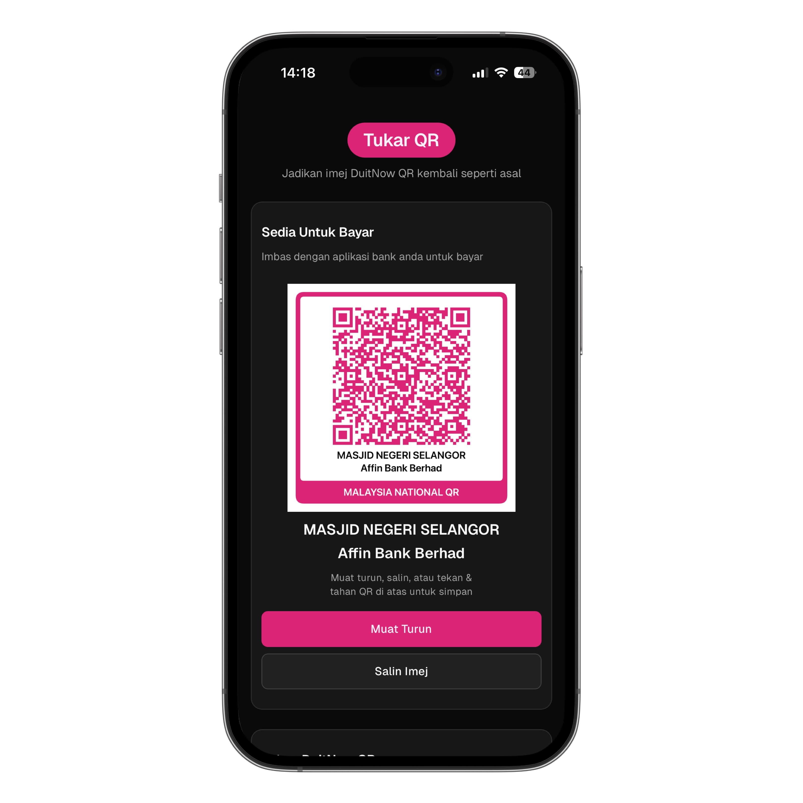 Tukar QR project preview showing the design interface